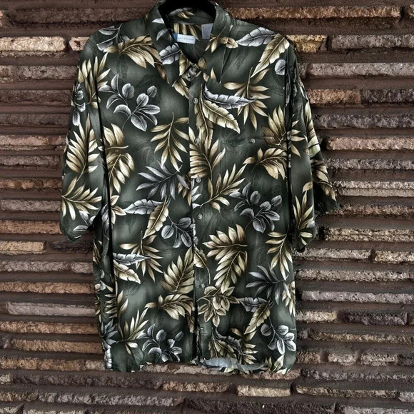Half Moon Bay Men's Hawaiian Green Floral Short Sleeve Resort Shirt Size XL - Picture 8 of 9